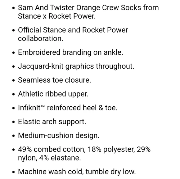 NWT Men's Sam & Twister Rocket Power Stance Vibrant Orange Crew Socks - Picture 7 of 10